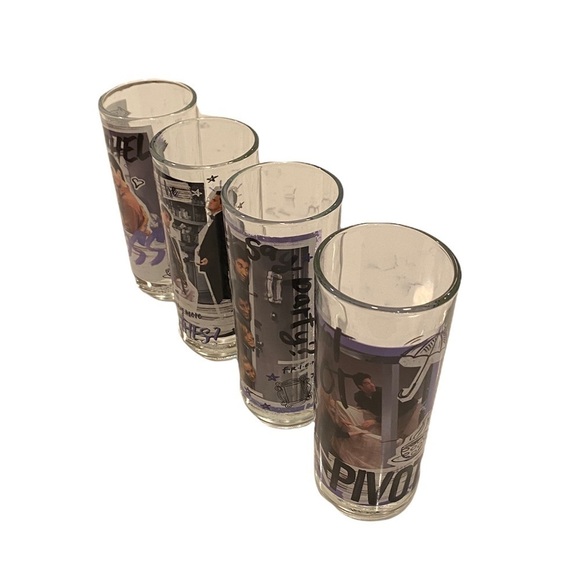 FRIENDS 90s TV Show Doodle Scene Quotes 4pc 10oz Glass Tumbler Set Rachael& Ross - Picture 3 of 6
